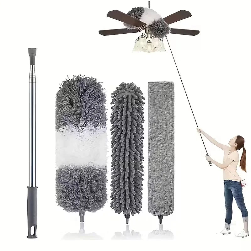 High-Reach Duster Kit - 112.6-Inch Telescopic Pole with Microfiber Cobweb and Ceiling Fan Duster Heads (4-Piece)