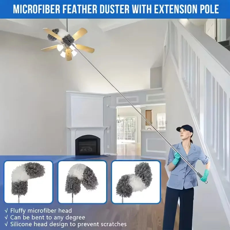 High-Reach Duster Kit - 112.6-Inch Telescopic Pole with Microfiber Cobweb and Ceiling Fan Duster Heads (4-Piece)