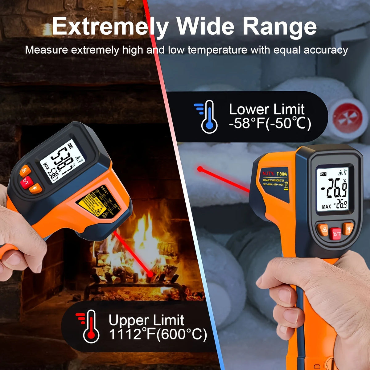 Infrared Thermometer Gun — NJTY T600 (Non-Contact, Laser Sight)