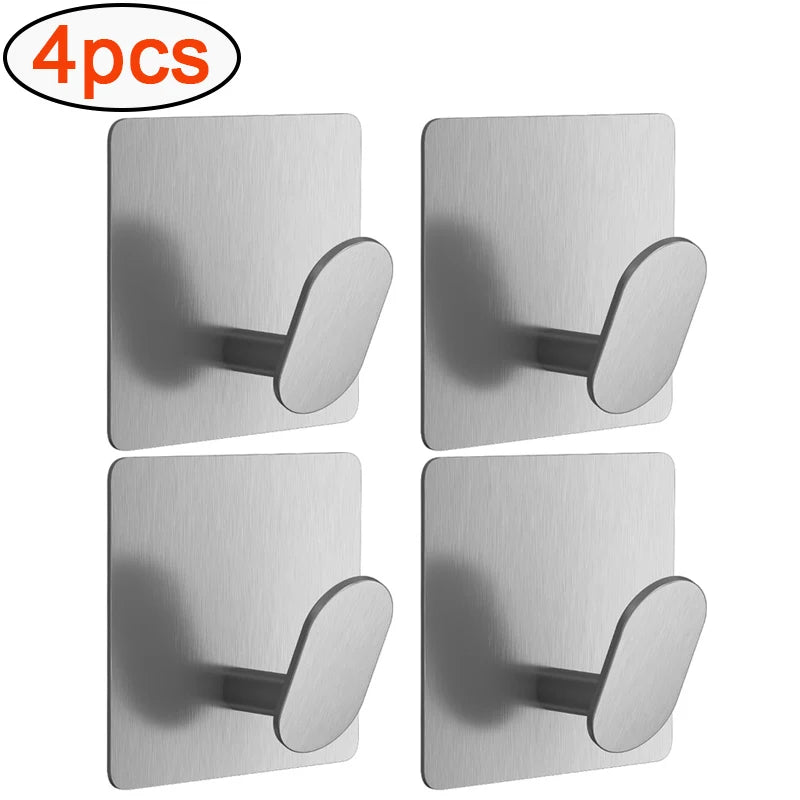 Adhesive Stainless Steel Wall Hooks — 4-Pack