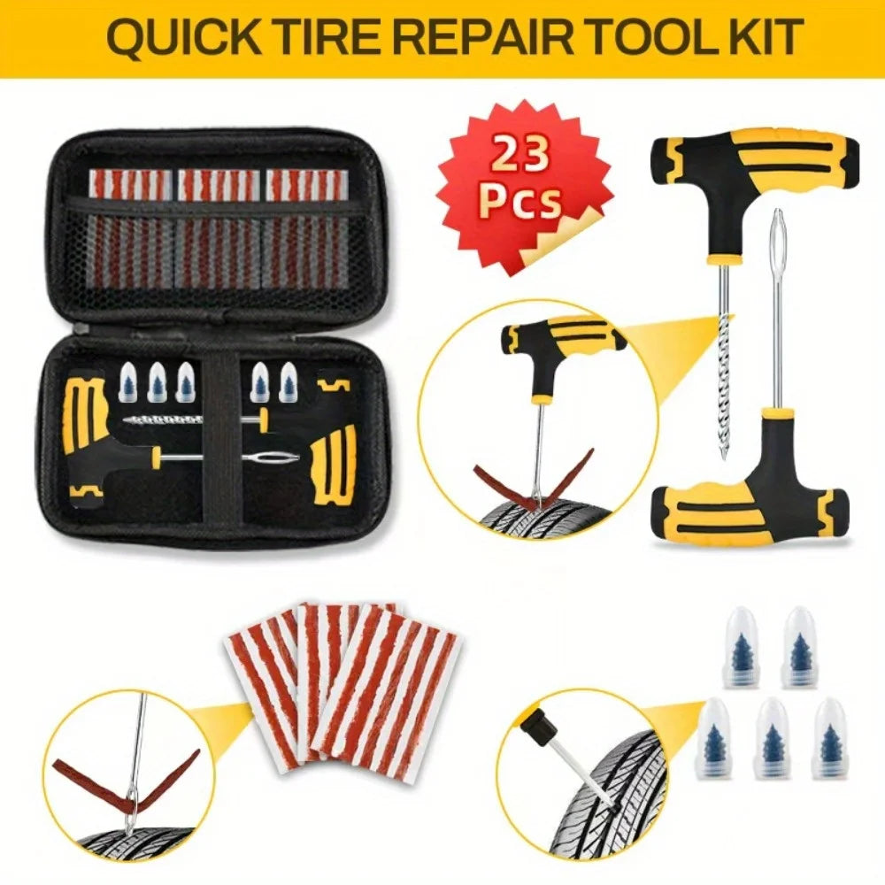 Tire Plug Repair Kit — 23-Piece Emergency Puncture Kit