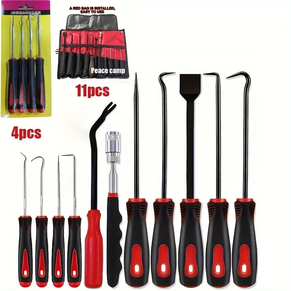 Pick & Hook Set, 11-Piece — Mini & Long Picks, Hooks and Scraper with Roll Pouch