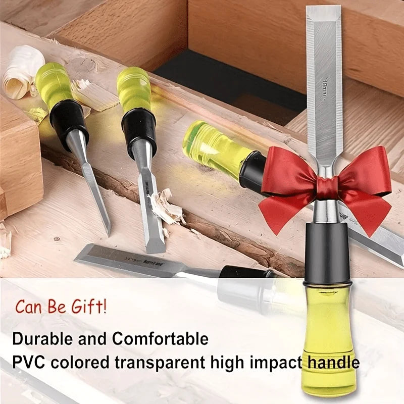 Wood Chisel Set, 4 Piece Cr-V Steel Bevel Edge with Blade Caps - 1/4 in to 1 in