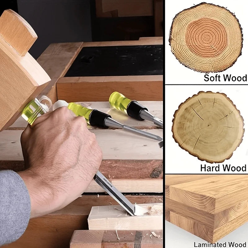 Wood Chisel Set, 4 Piece Cr-V Steel Bevel Edge with Blade Caps - 1/4 in to 1 in