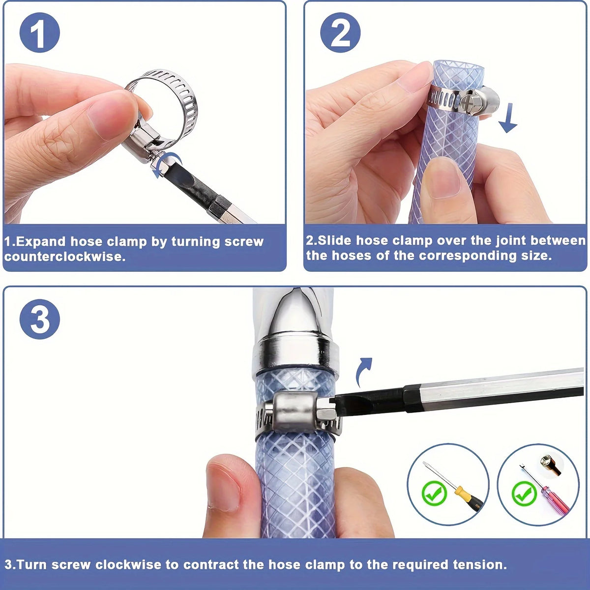 60/120pcs Stainless Steel Hose Clamp Kit - Easy-Tighten Worm Gear, 1/4" to 1-1/2", Ideal for Plumbing & Auto Projects