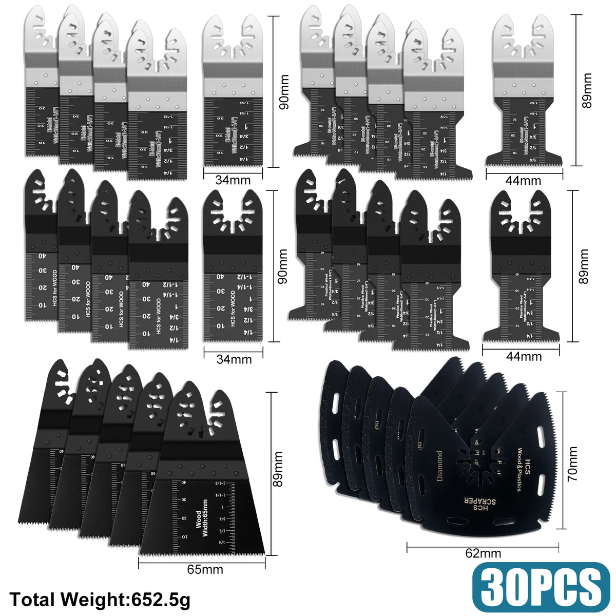 Oscillating Multi-Tool Blade Set — 50 & 63 Piece Kits for Wood, Metal & Plastic