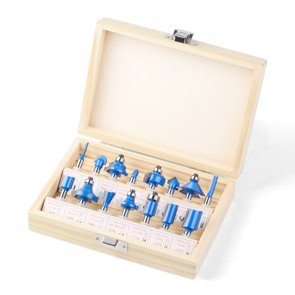 15-Piece Router Bit Set - 1/4" Shank Tungsten Carbide Router Bits with Wooden Storage Case for Woodworking