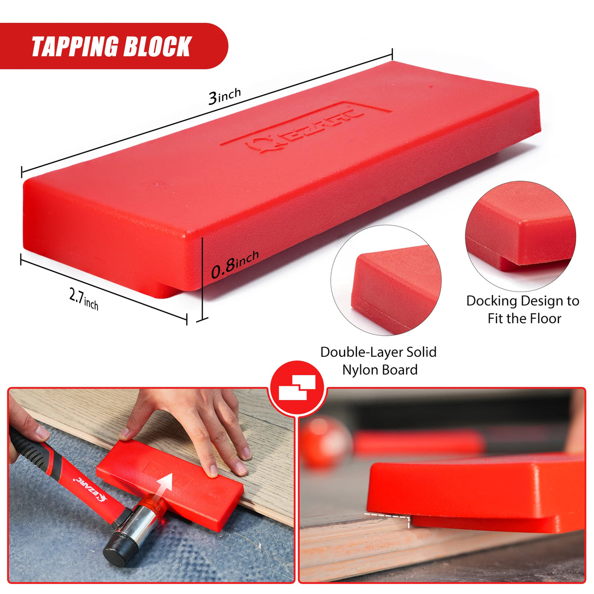 Laminate & Vinyl Flooring Installation Kit, 55-Piece — Pull Bar, Tapping Block, Mallet, Knee Pads, Nail Puller & 50 Spacers