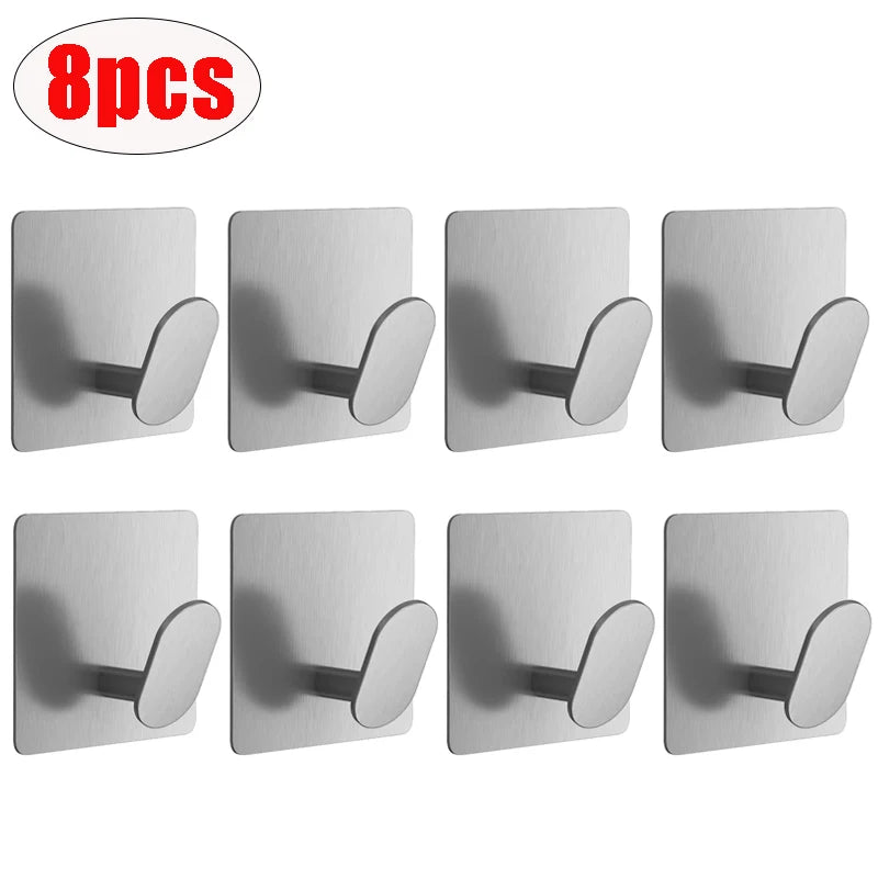 Adhesive Stainless Steel Wall Hooks — 4-Pack