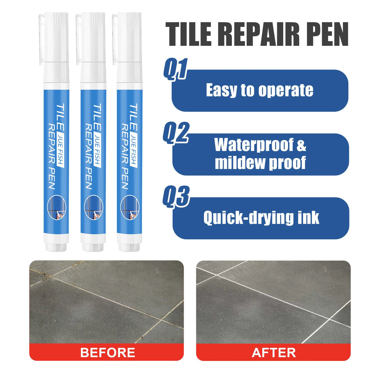 Grout Pen — White Tile Grout Refresh, 3-Pack