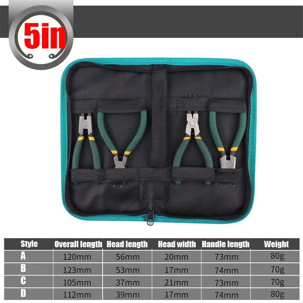 4Pcs Circlip Pliers Set with Storage Bag 7'' Long Nose Plier Staight Bent Inner Outer Retaining Snap Ring Professional Plier Kit