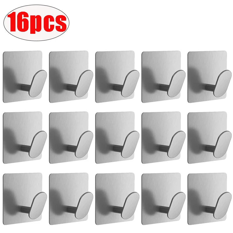 Adhesive Stainless Steel Wall Hooks — 4-Pack
