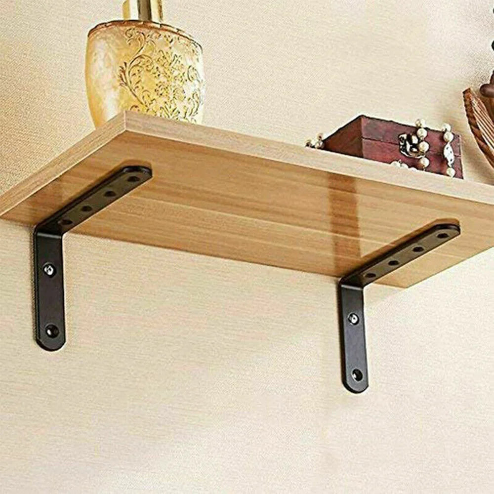 Heavy-Duty L-Shaped Shelf Brackets - 4 Pack (Black Steel, 125 mm, Screws Included)