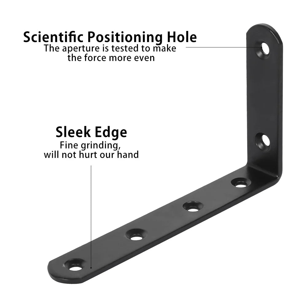 Heavy-Duty L-Shaped Shelf Brackets - 4 Pack (Black Steel, 125 mm, Screws Included)