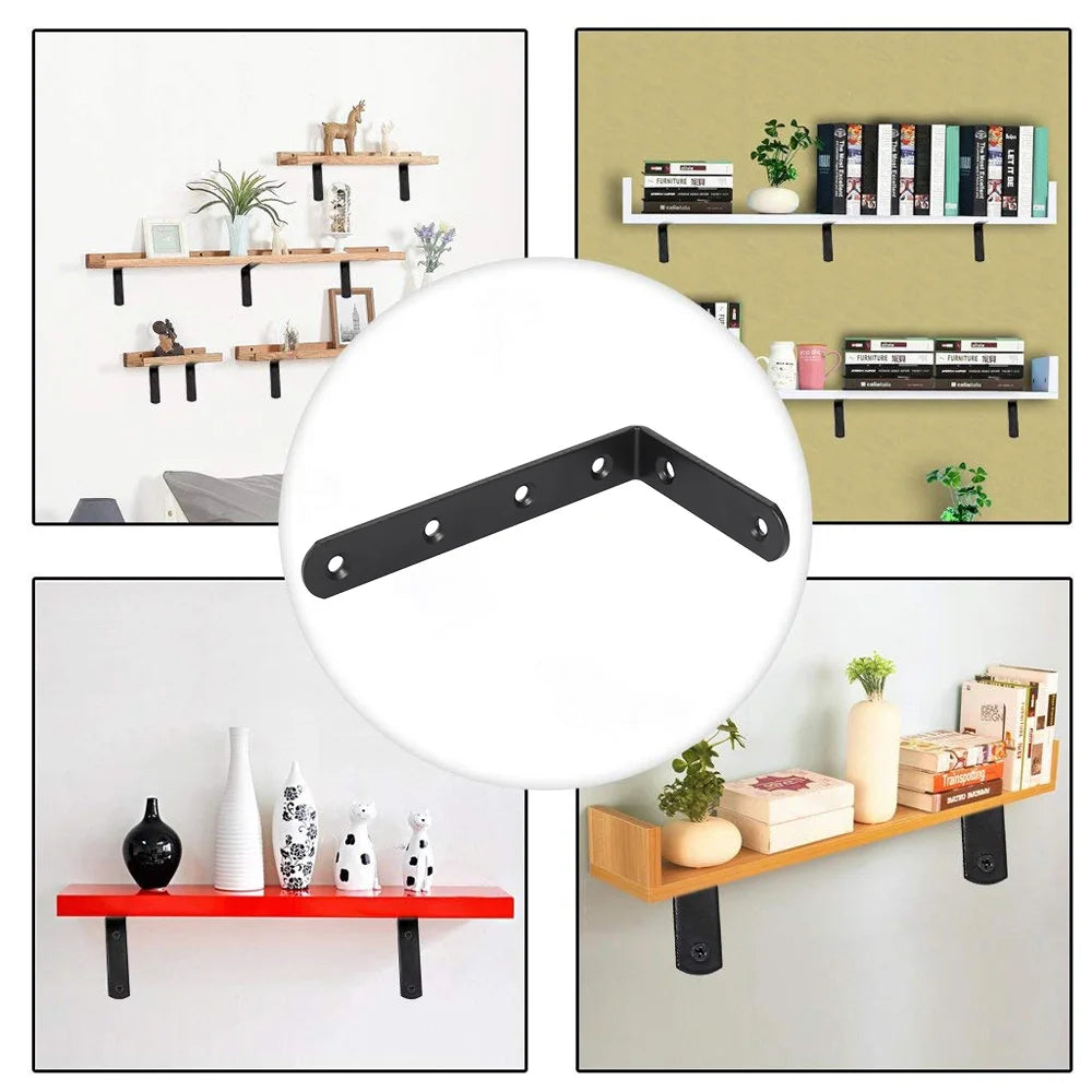 Heavy-Duty L-Shaped Shelf Brackets - 4 Pack (Black Steel, 125 mm, Screws Included)