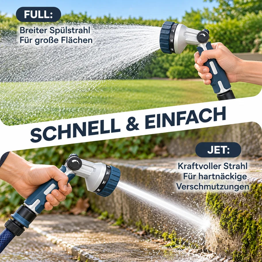 Heavy Duty Garden Hose Nozzle - Metal Zinc Alloy Body, 10 Spray Patterns, Thumb Control with Quick Connector Set