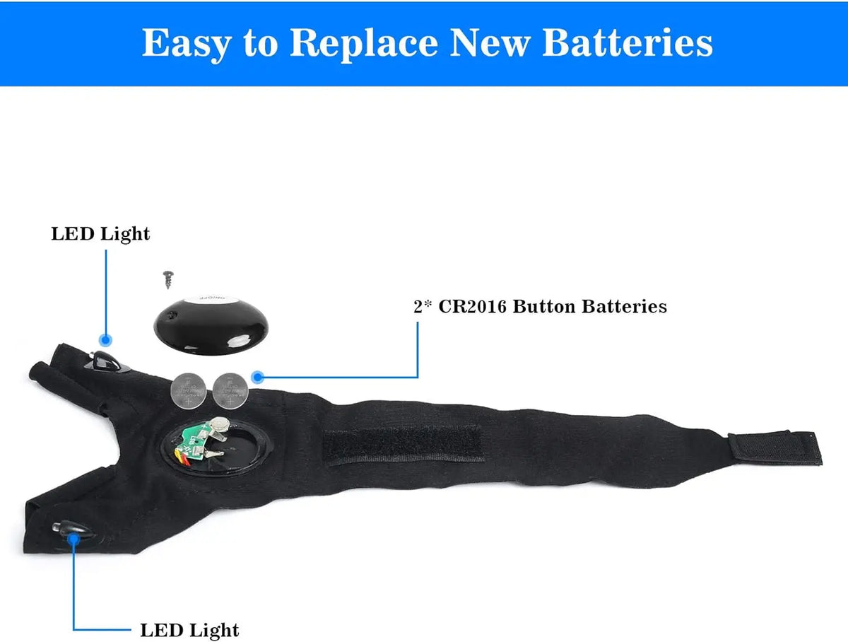 LED Flashlight Gloves — 1 Pair | Hands-Free Finger Lights with Replaceable CR2016 Batteries