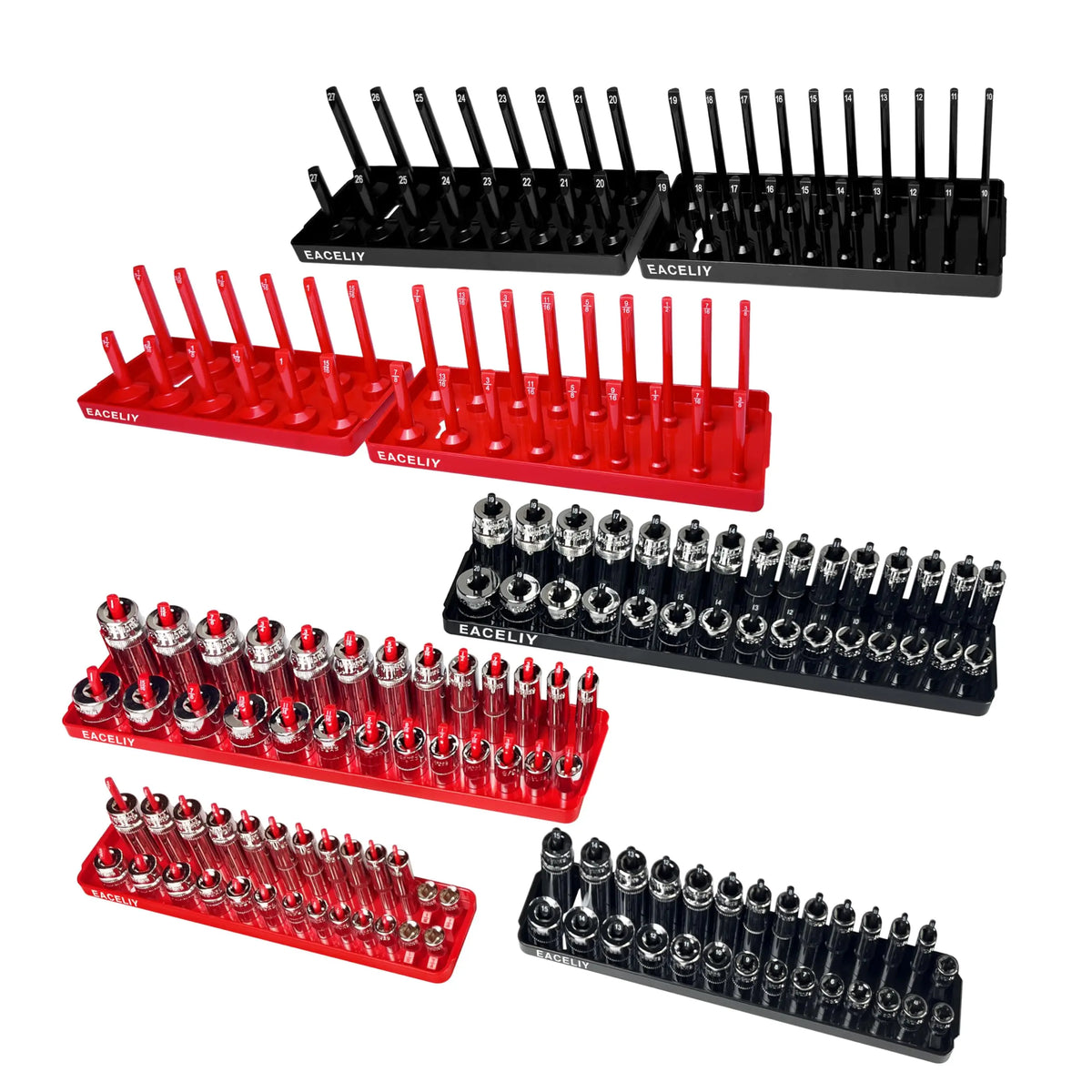 6PCS/3PCS Socket Organizer Tray Set,1/2", 1/4" and 3/8" Metric Deep & Shallow Socket Holder Kit, Deep and Shallow Socket Holder