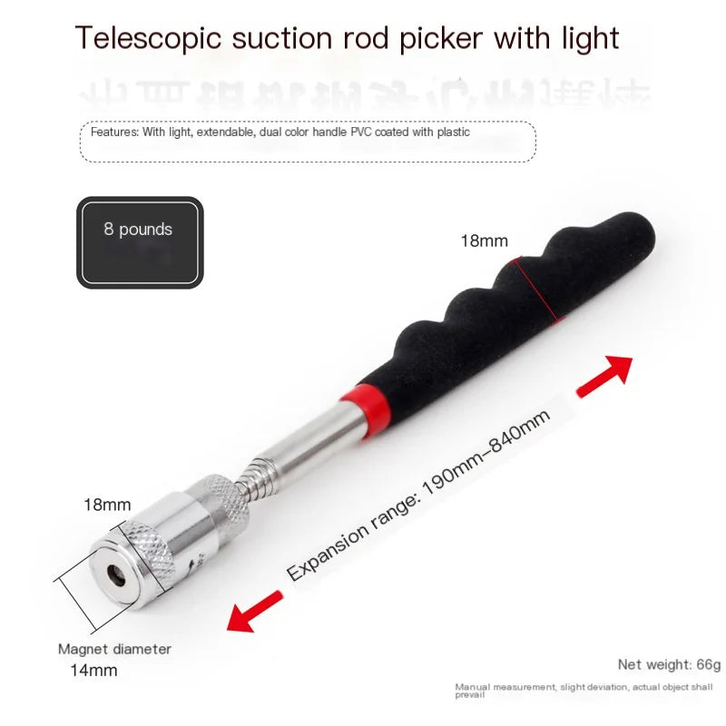 Magnetic Pickup Tool + Inspection Mirror Kit — 5-Piece, LED, Telescoping