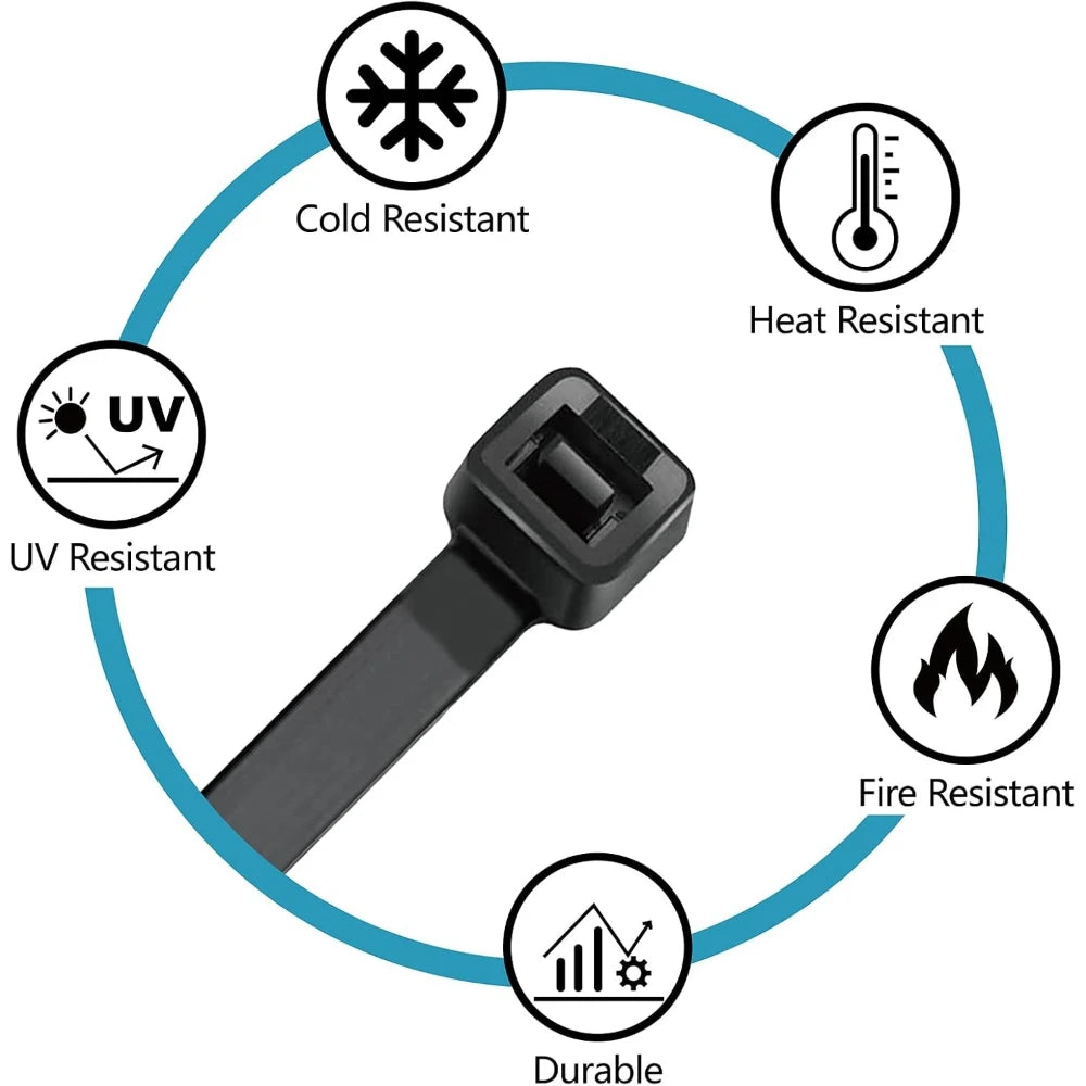 Zip Tie Assortment 400-Pack — Black Nylon Cable Ties in 4 Ready-Made Sizes (4", 6", 8", 12"), Self-Locking & UV Resistant