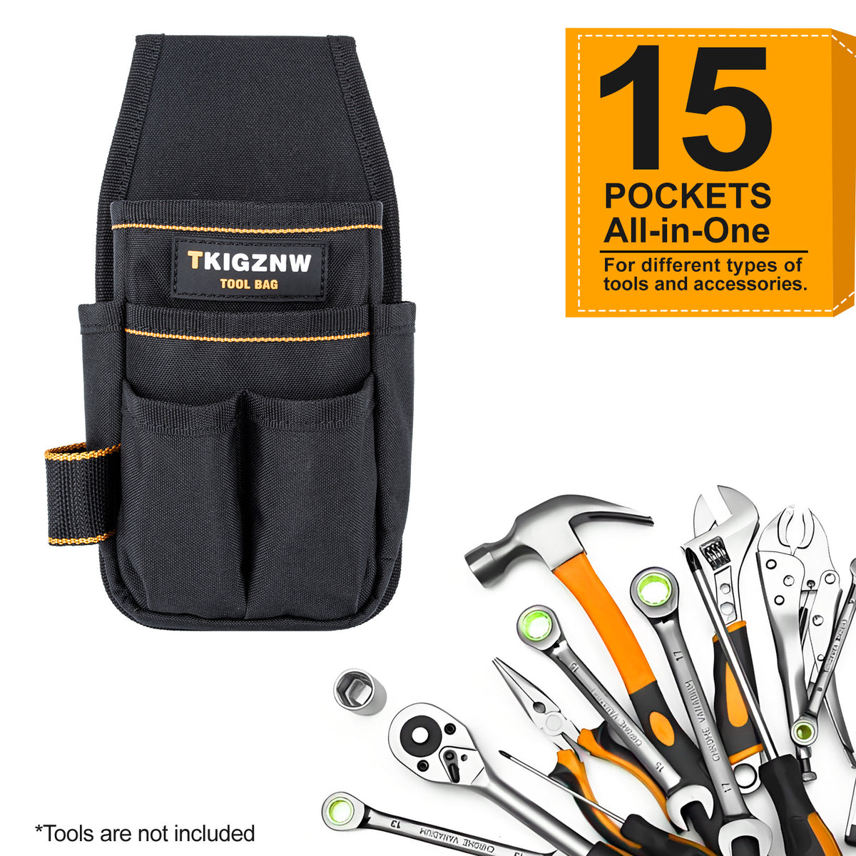 Tool belt pouch with adjustable belt for electricians and carpenters