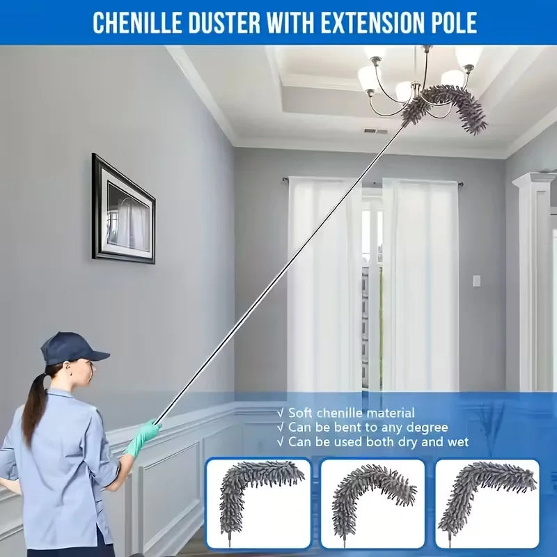High-Reach Duster Kit - 112.6-Inch Telescopic Pole with Microfiber Cobweb and Ceiling Fan Duster Heads (4-Piece)