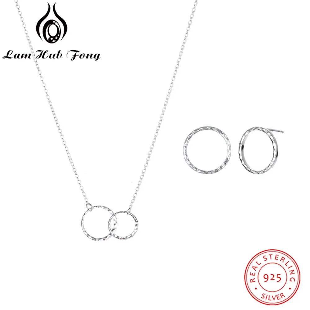 Jewelry Sets for Women Minimalist Style 925 Sterling Silver Circle Necklaces Tiny Stud Earrings Fine Jewelry (Lam Hub Fong)