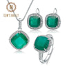 GEM'S BALLET Natural Green Agate Stud Earrings Ring Pendant Set 925 Sterling Silver Natural Gemstone Fine Jewelry Set For Women