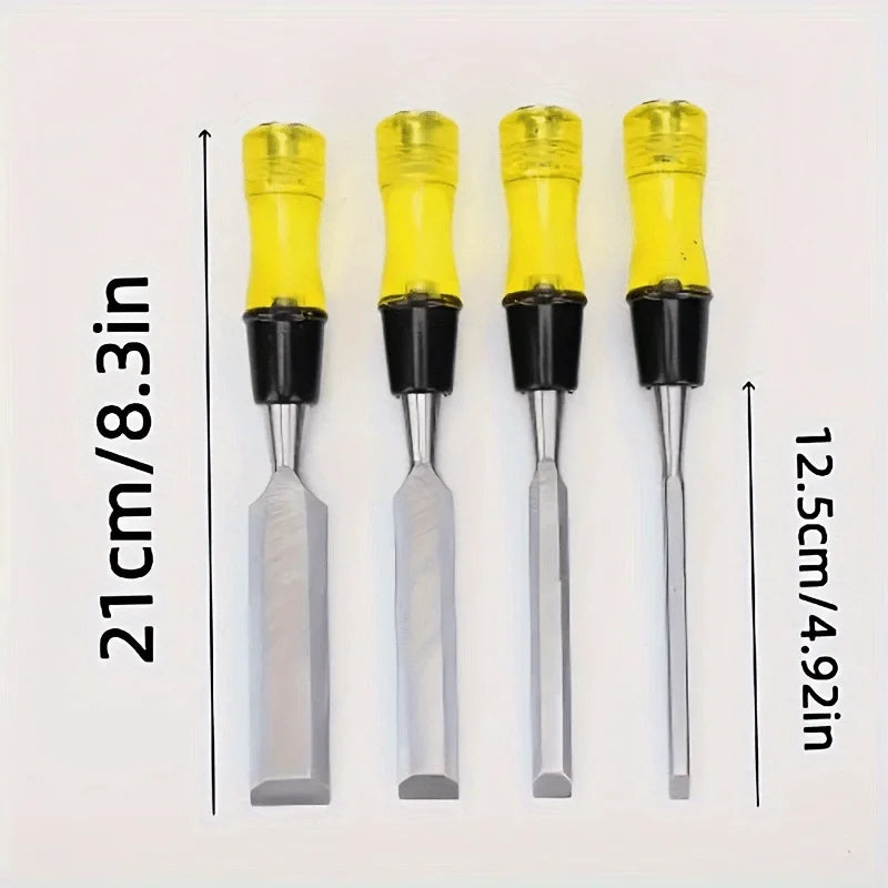 Wood Chisel Set, 4 Piece Cr-V Steel Bevel Edge with Blade Caps - 1/4 in to 1 in