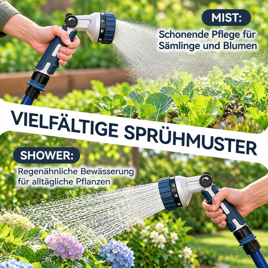 Heavy Duty Garden Hose Nozzle - Metal Zinc Alloy Body, 10 Spray Patterns, Thumb Control with Quick Connector Set