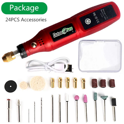 USB Cordless Mini Drill Rotary Tool Kit With 24PCS Accessory Dremel Tools Wireless Electric Drill For Jewelry Metal Glass
