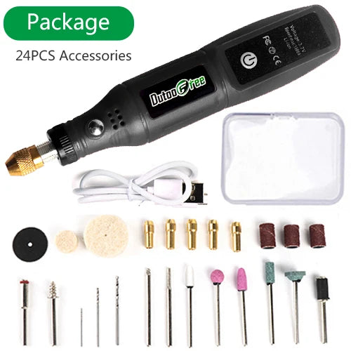 USB Cordless Mini Drill Rotary Tool Kit With 24PCS Accessory Dremel Tools Wireless Electric Drill For Jewelry Metal Glass