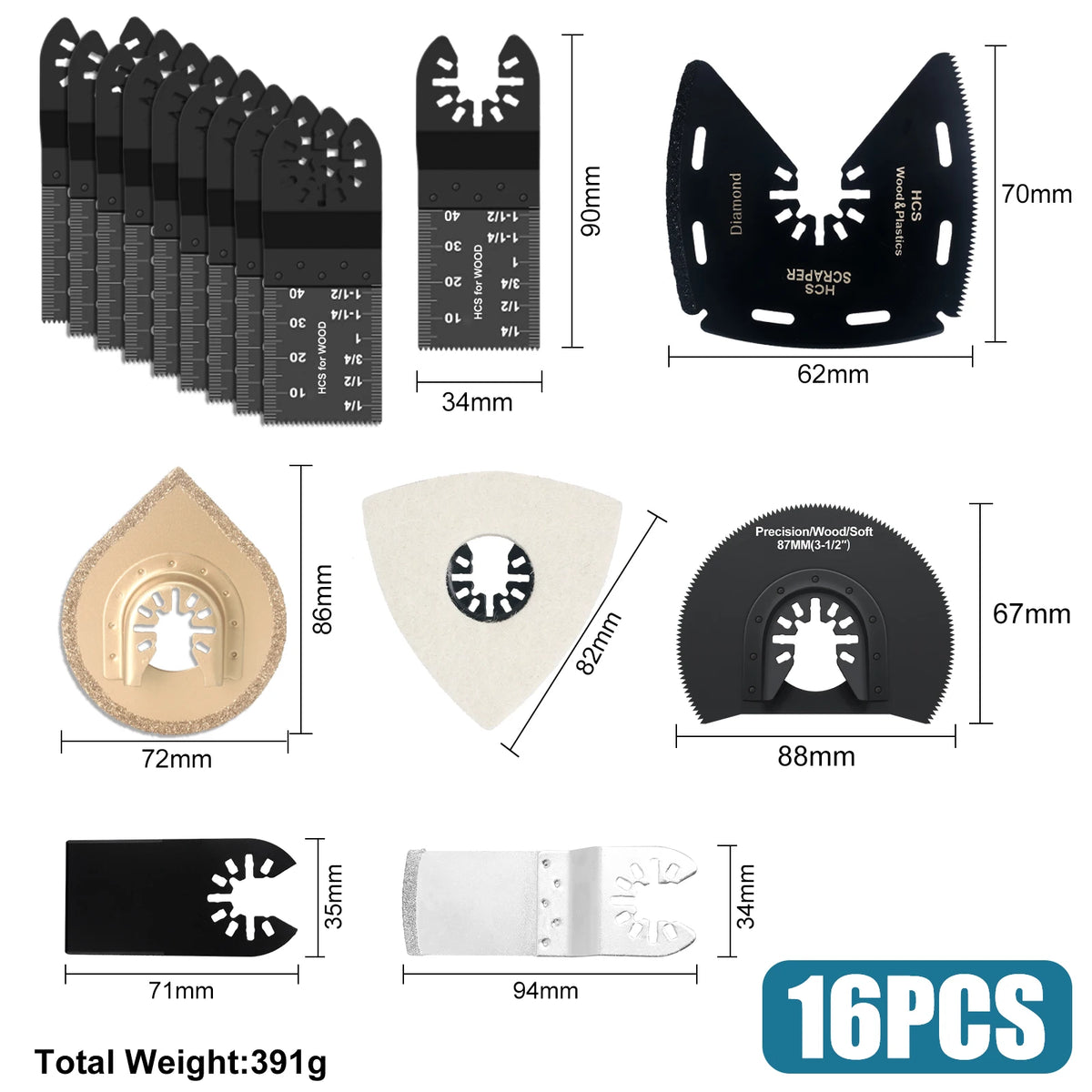 Oscillating Multi-Tool Blade Set — 50 & 63 Piece Kits for Wood, Metal & Plastic