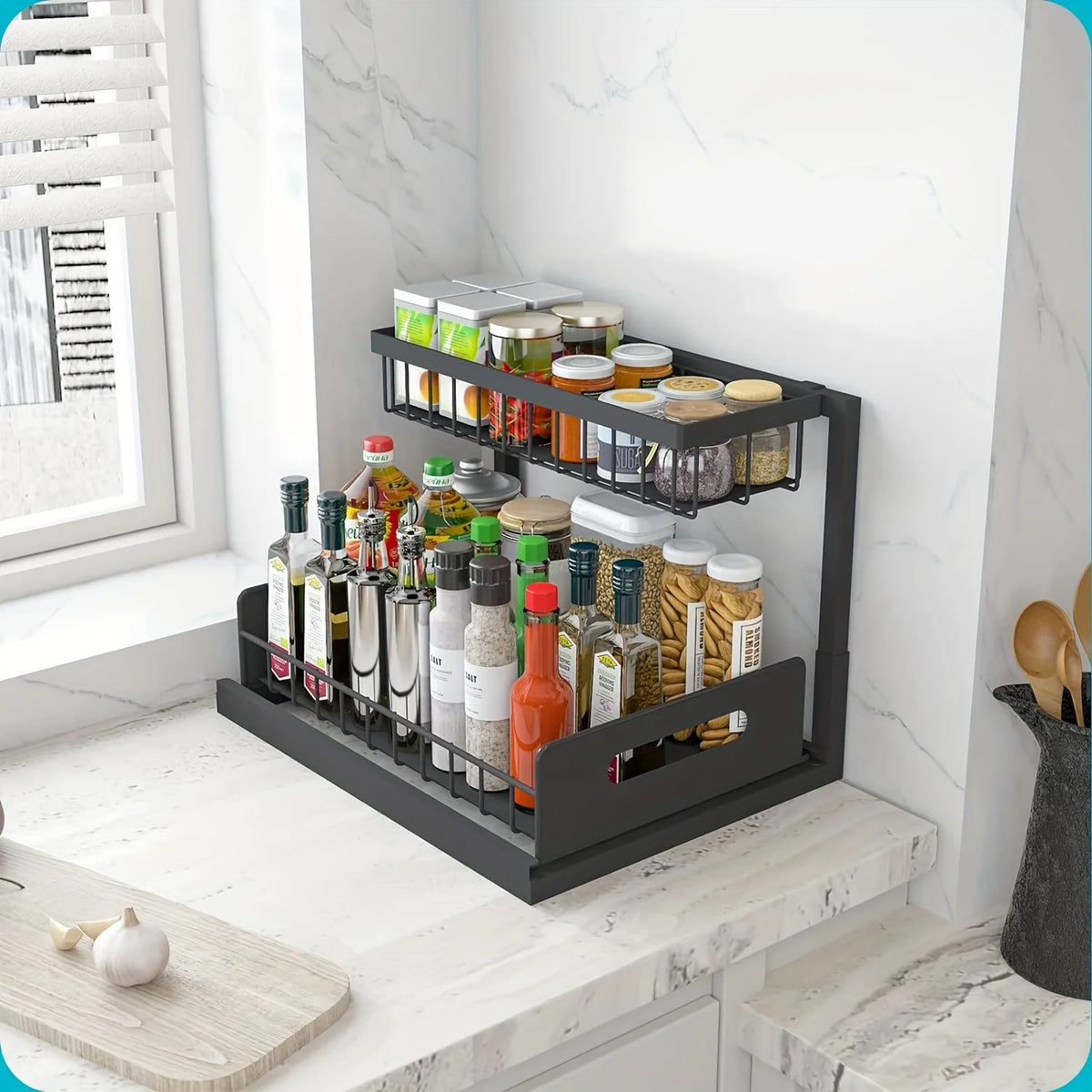 Under Sink Organizer, Pull Out Cabinet Organizer 2 Tier Slide Out Sink Shelf Cabinet Storage Shelves, Under Sink Storage