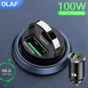 Olaf 100W Mini USB Car Charger Dual Ports PD QC3.0 Type C Fast Charger For iPhone Samsung Xiaomi Phone Charger Adapter in Car