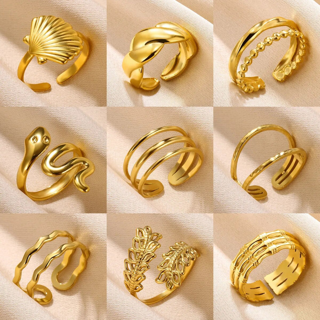 18K Gold Plated Snake Rings for Women Stainless Steel Seashell Women's Ring Female Male Luxury Quality Jewelry anillos mujer