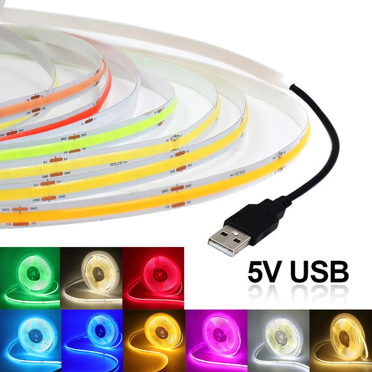 USB COB LED Strip Light — 2m (5V USB Powered)