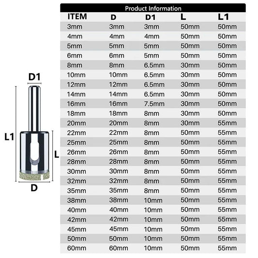 15-Piece Diamond Hole Saw Kit - Diamond Drill Bit Set for Tile, Glass, Ceramic and Porcelain (6-50mm)
