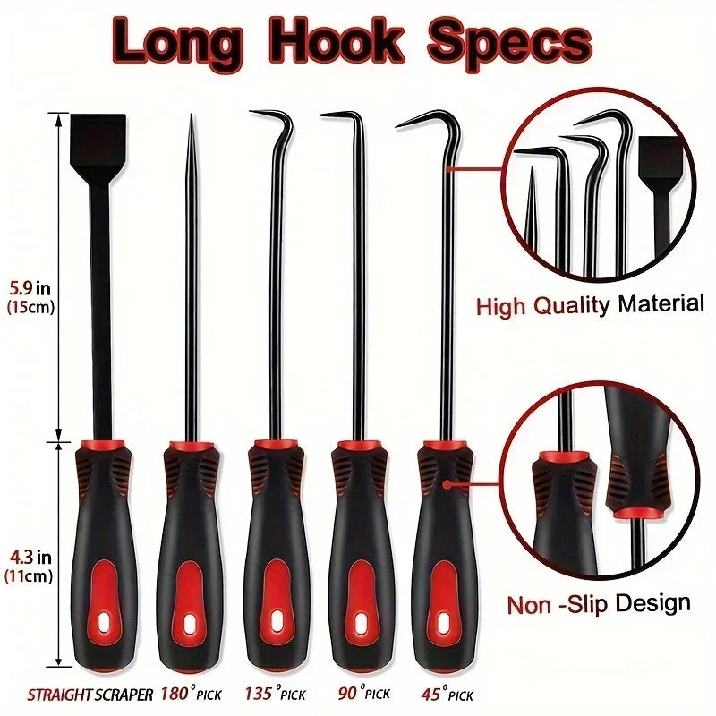 Pick & Hook Set, 11-Piece — Mini & Long Picks, Hooks and Scraper with Roll Pouch