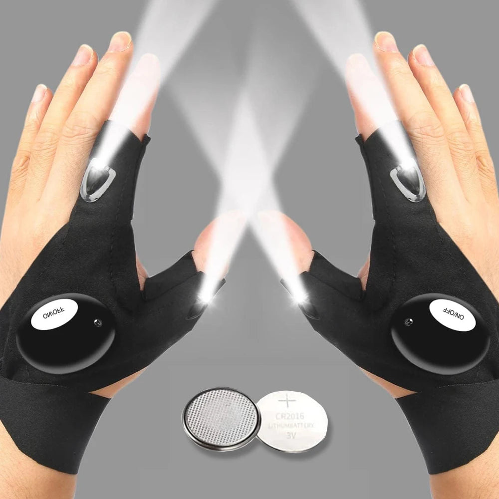 LED Flashlight Gloves — 1 Pair | Hands-Free Finger Lights with Replaceable CR2016 Batteries