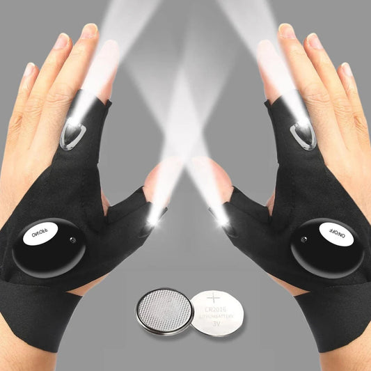 LED Flashlight Gloves — 1 Pair | Hands-Free Finger Lights with Replaceable CR2016 Batteries