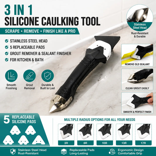 Caulk Remover 3-in-1 + Sealant Scraper Set (Stainless Head)