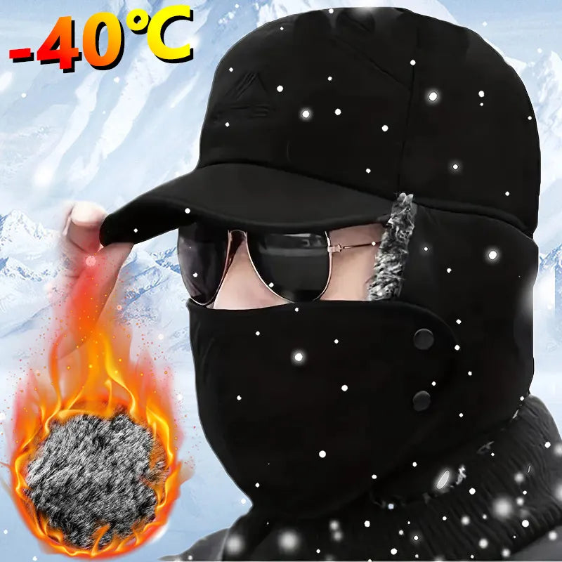 Winter Warm Thicken Faux Fur Bomber Hat Men dad's Earflap Cap mask Ski Soft plush Thermal Bonnets Hats for Extreme Cold Weather