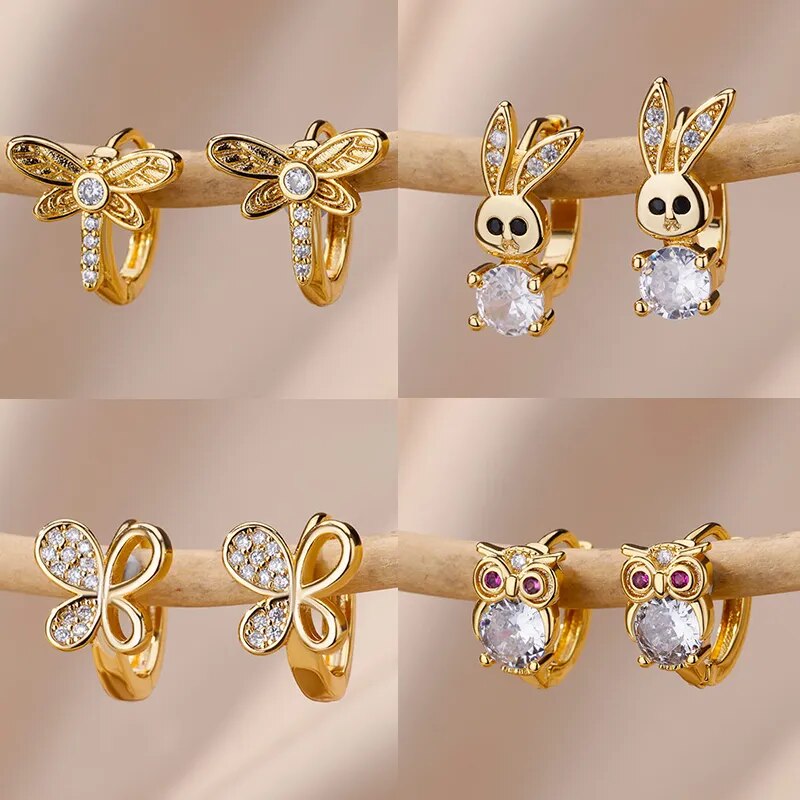 Stainless Steel Rabbit Butterfly Earrings for Women Gold Color Hoop Earrings 2023 Trending Aesthetic Jewelry pendientes mujer