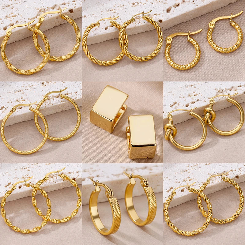 Geometric Square Hoop Earrings for Women Stainless Steel Gold Color Earrings 2023 Trend Piercing Jewelry Christmas Gift New In