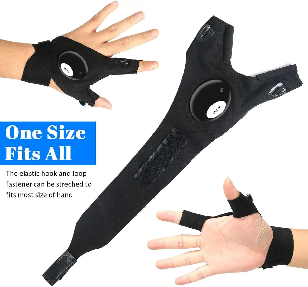LED Flashlight Gloves — 1 Pair | Hands-Free Finger Lights with Replaceable CR2016 Batteries