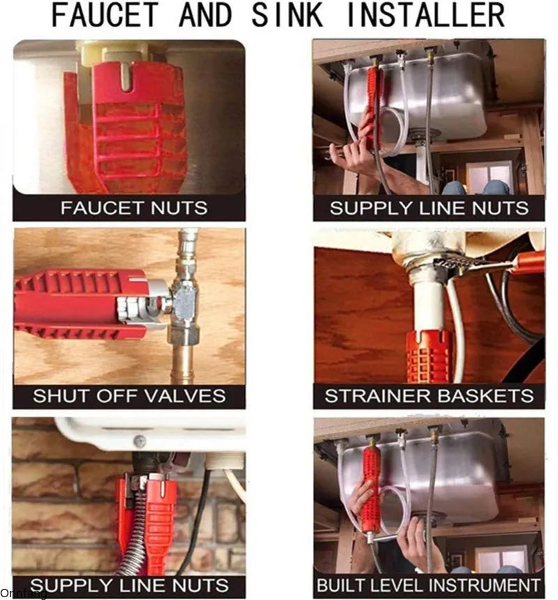 8-in-1 Faucet & Sink Installer Wrench — Multifunction Plumbing Tool for Tight Under-Sink Spaces