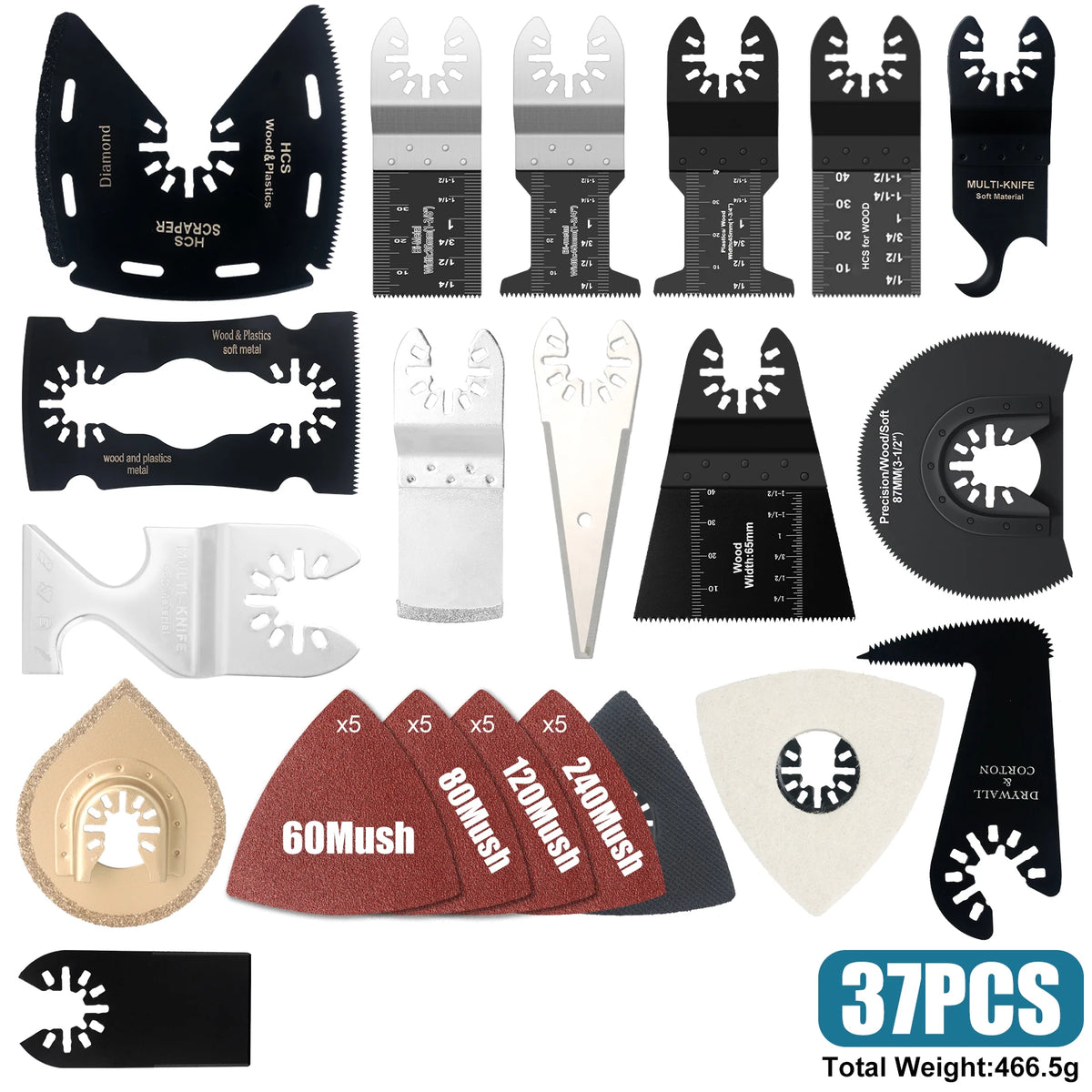Oscillating Multi-Tool Blade Set — 50 & 63 Piece Kits for Wood, Metal & Plastic