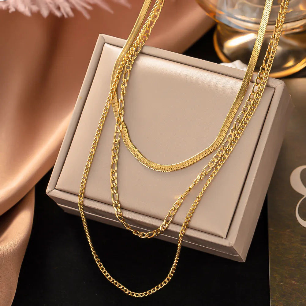 Muilti Chains 316L Rustproof Stainless Steel Gold Color Necklace For Women Punk Street Trend Neck Jewelry Gift Bijoux 2023