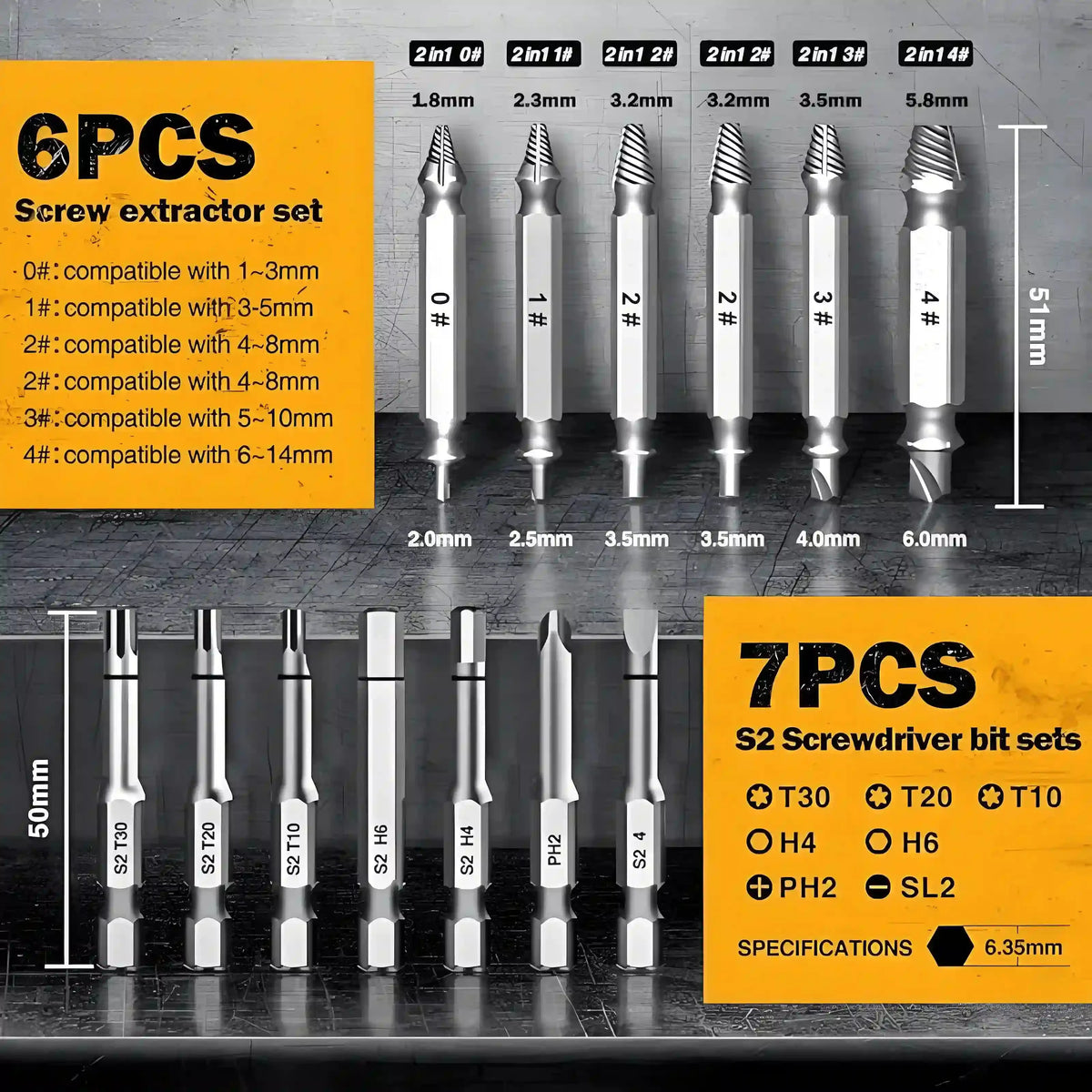 13 Pcs Damaged Screw Extractor Set Easy Out Screw Extractor, Stripped Screw Extractor Set of Rusty Broken Screws & Bolts